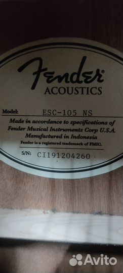 Классическая гитара fender esc 105 ns