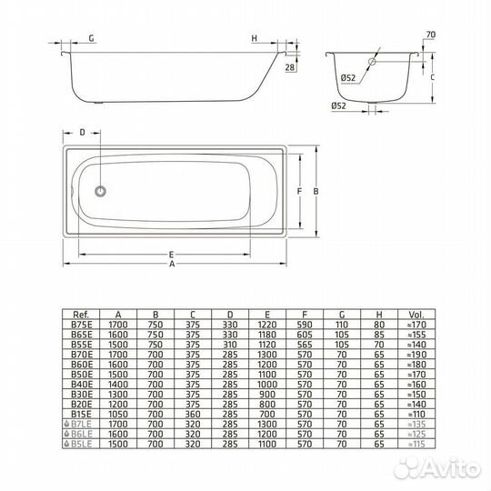 Ванна стальная BLB S30000712000000 B20E12001