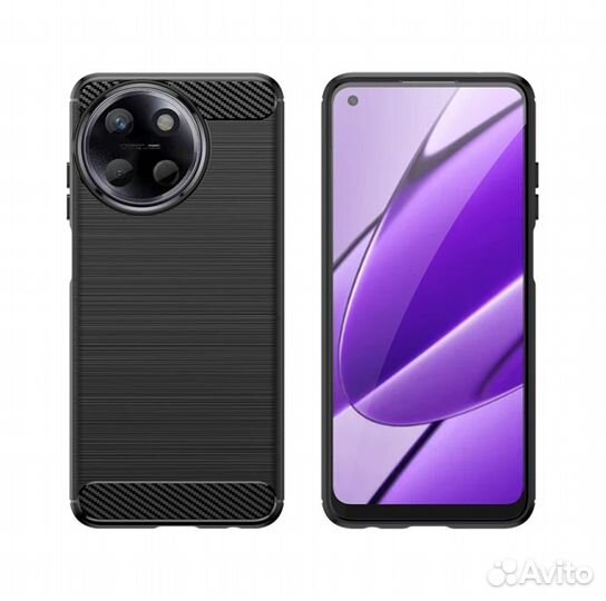 Чехол на realme 11 4G черный металл/карбон, новый