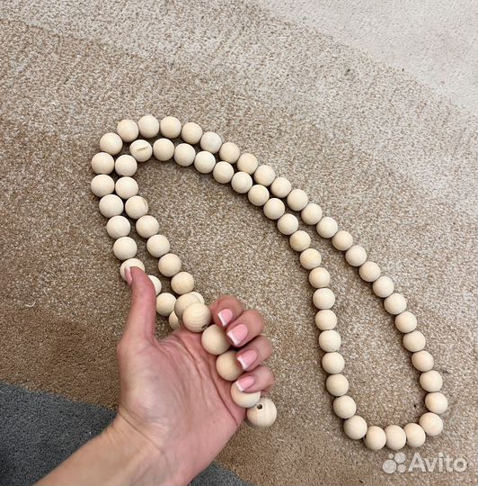 Бусины из дерева диаметр 20мм, новые, нить 1,5м