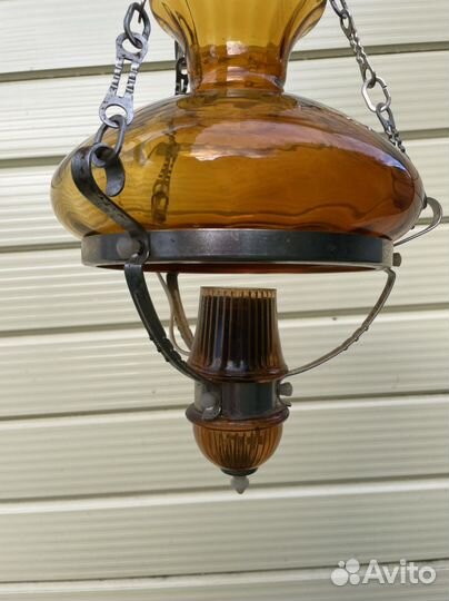 Люстра керосинка СССР, винтаж желтое стекло