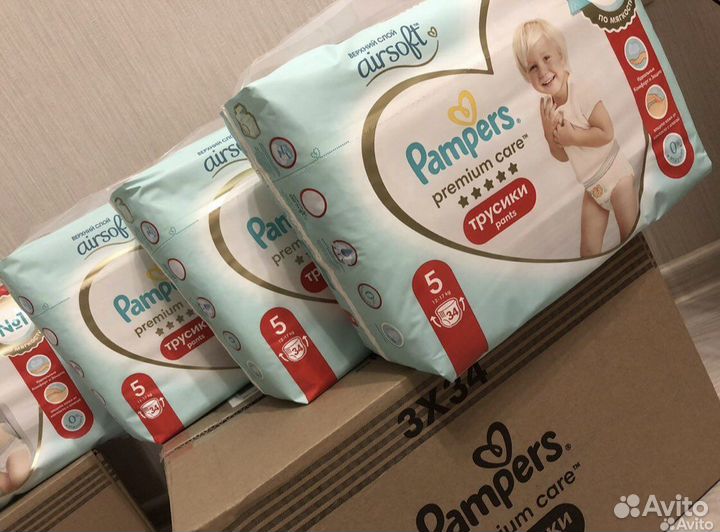 Pampers 6трусики, premium care 3,4,6