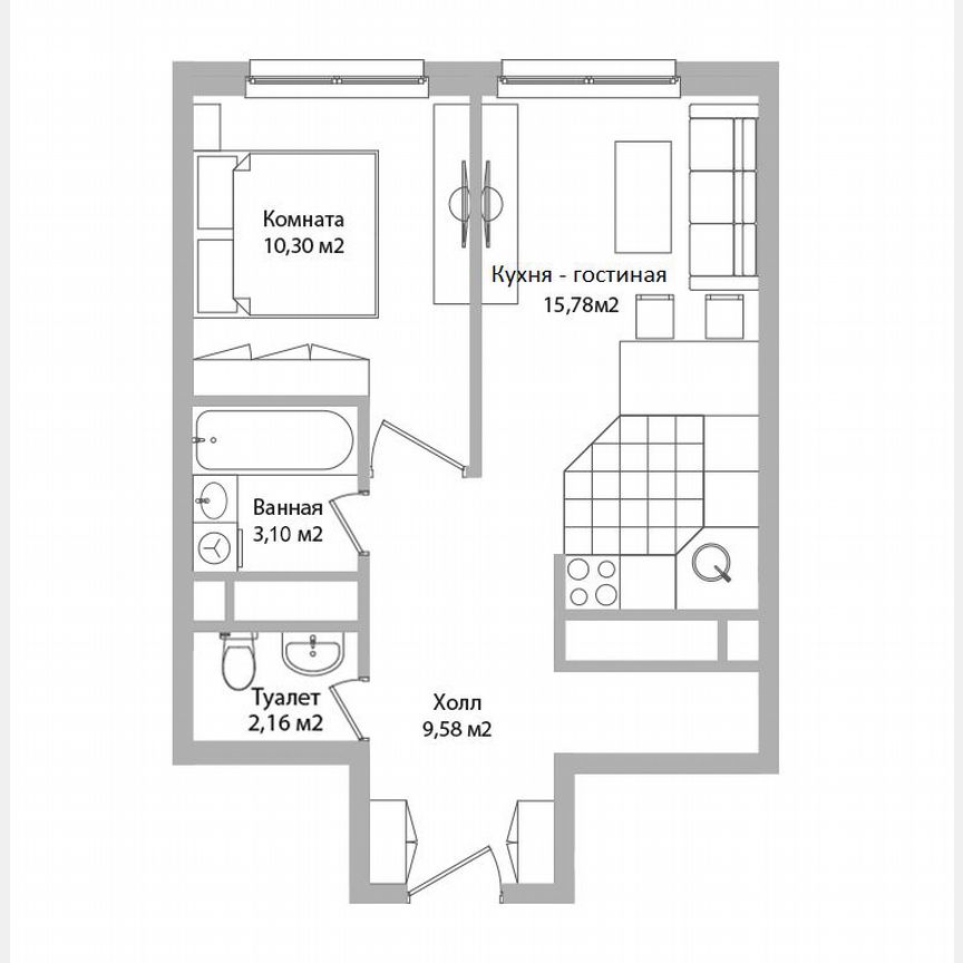 2-к. апартаменты, 40,9 м², 16/16 эт.