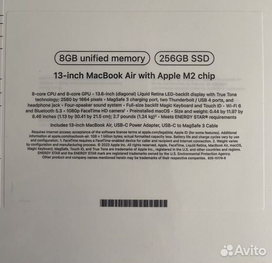 Macbook air 13 2022 M2 8/256gb Starlight MLY13