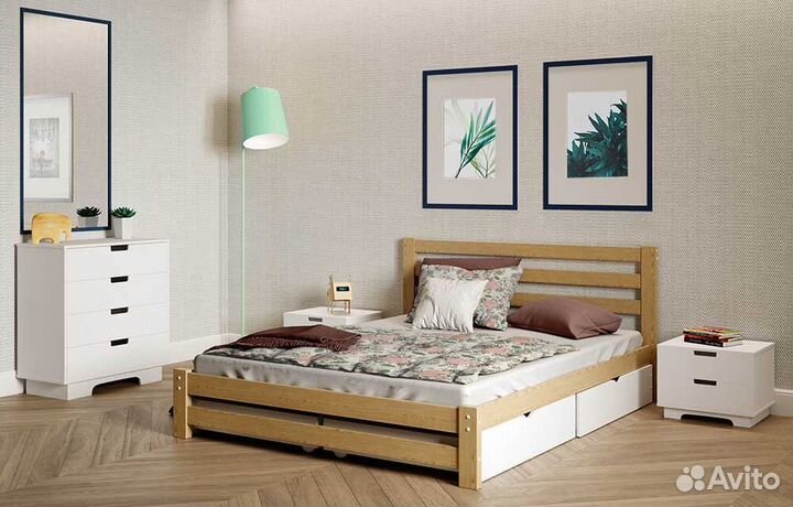 Кровать из натурального дерева 2-спальная 