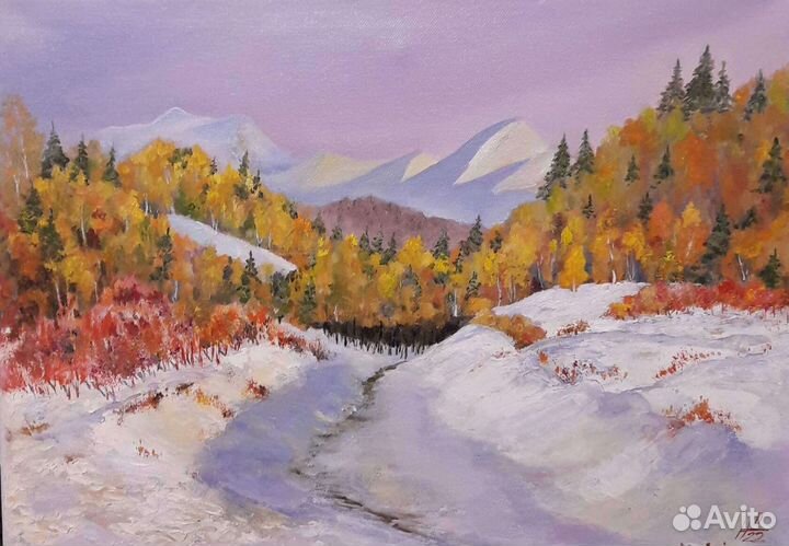 Горы зима пейзаж. Холст. Размер 33х46