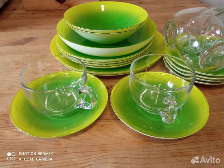 Luminarc Fizz зелёный, чайный сервиз, тарелки