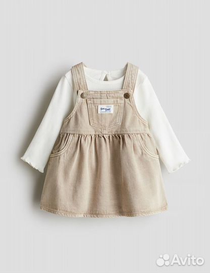 Джинсовый сарафан и лонгслив H&M для девочки 86 92