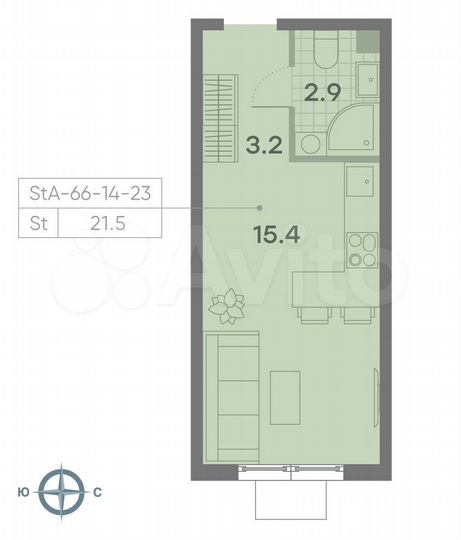 Квартира-студия, 21,5 м², 16/23 эт.