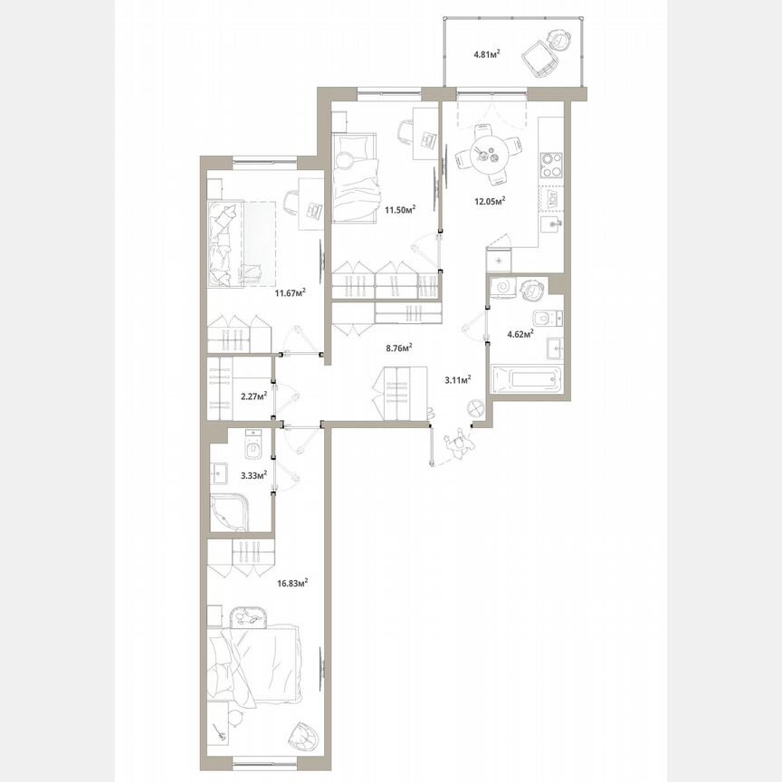3-к. квартира, 75,6 м², 11/12 эт.