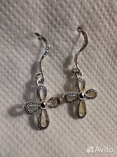 Серебряные серьги с марказитами, 925 пр