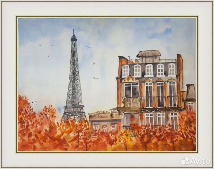 Интерьерная акварель Осень в Париже 30*40 см