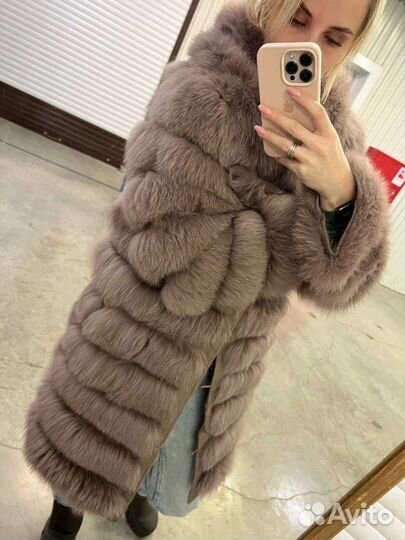 Шуба из песца с капюшоном