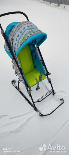 Детские санки коляска с колесами бу