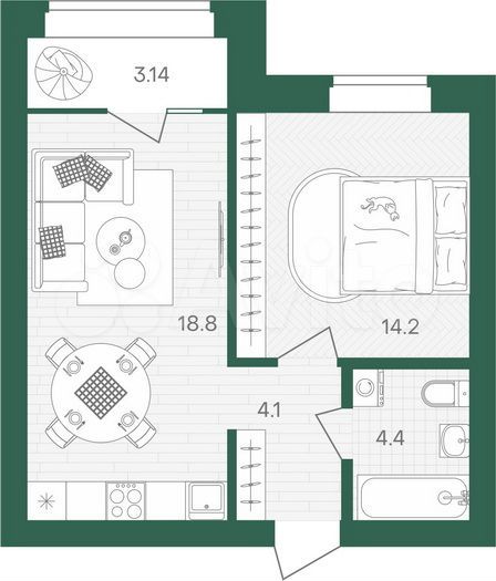 1-к. квартира, 45,7 м², 7/10 эт.