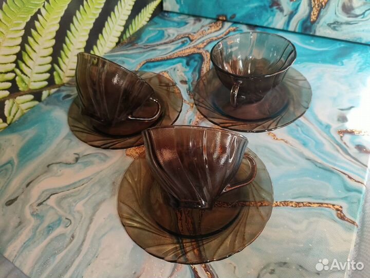 Чайная пара Франция темное стекло 6 шт