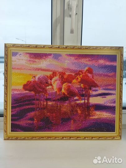 Картина Фламинго в алмазной технике