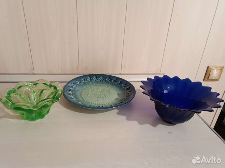Ваза цветное стекло СССР, блюдо