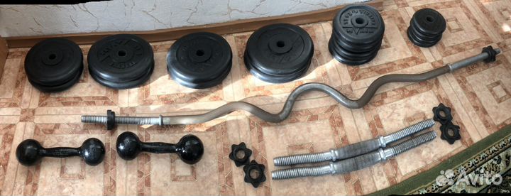 Гантели разборные + гриф + скамья