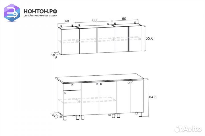 Кухня Зефир 1.8 м белая / цемент светлый
