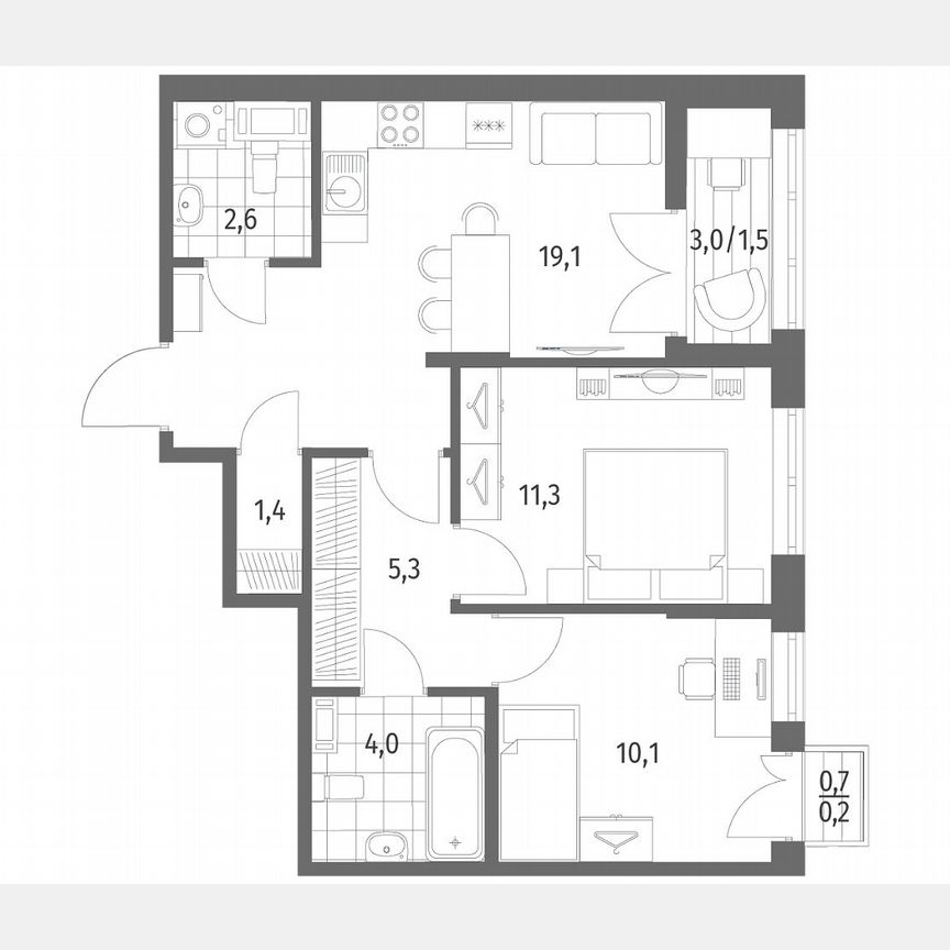 2-к. квартира, 56 м², 12/12 эт.