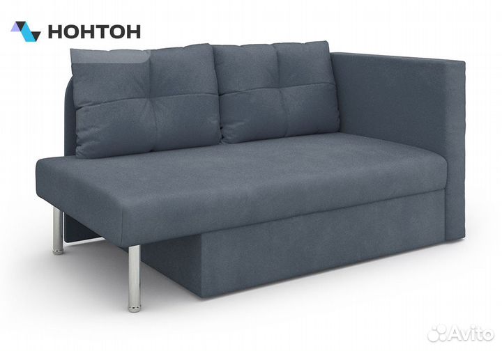 Диван выкатной Алиса велюр серо-синий