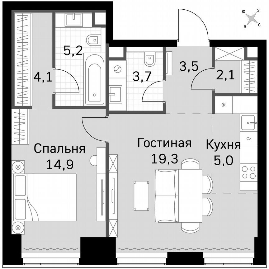 1-к. квартира, 57,8 м², 5/60 эт.