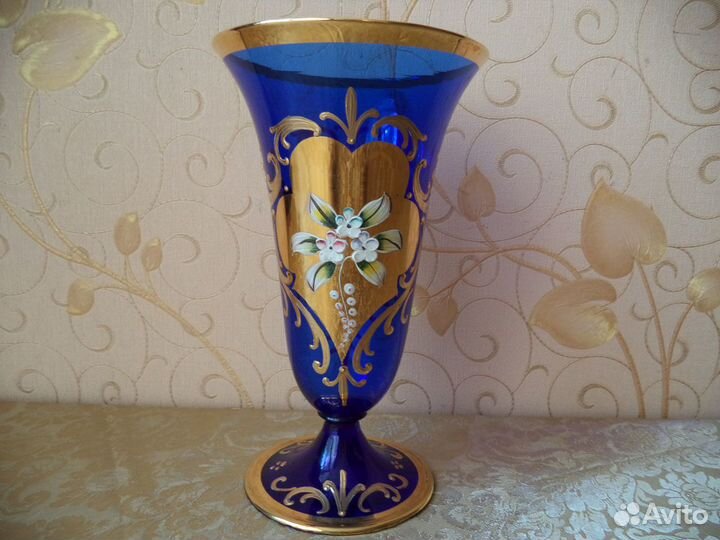 Ваза кобальтовое стекло Bohemia