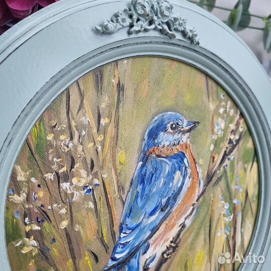 Картина маслом с птицей в раме птица картина