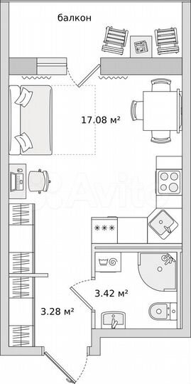 Квартира-студия, 28,5 м², 19/22 эт.