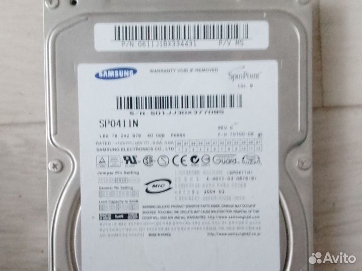 Жесткий диск Samsung SP0411N 40 гб