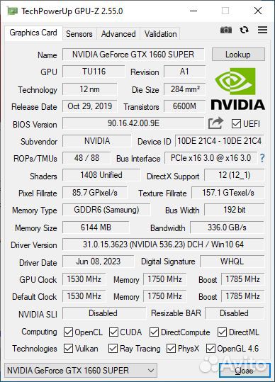 Palit GeForce GTX 1660 Super 6 Gb GamingPro