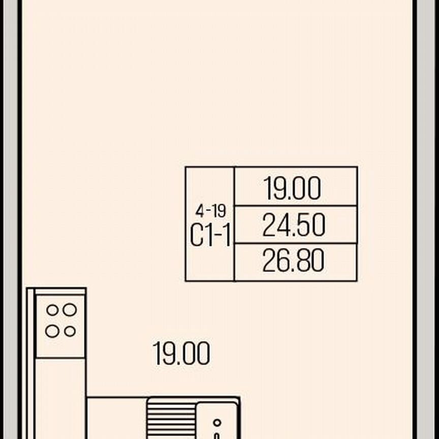 Квартира-студия, 26,8 м², 11/19 эт.