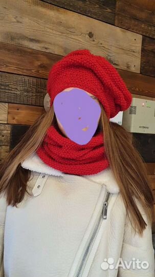 Комплект шапка и снуд женский вязаный