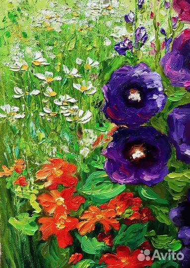 Картина с цветами летний букет мальва