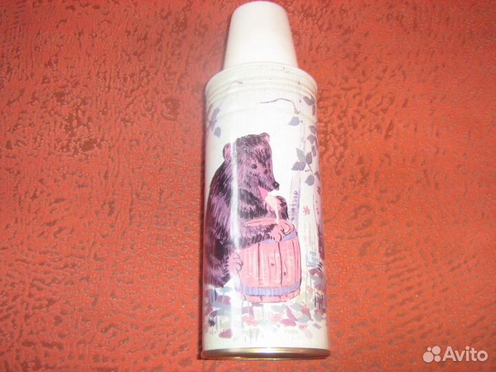 Термос СССР роспись Медведь и бочонок с медом