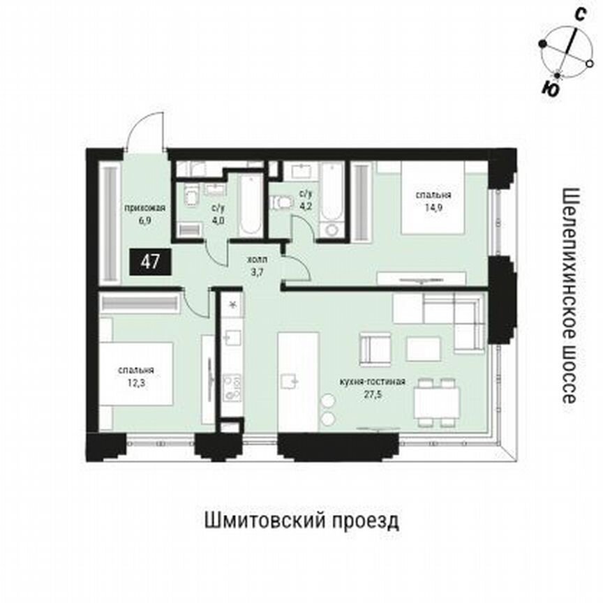 2-к. квартира, 76 м², 6/36 эт.