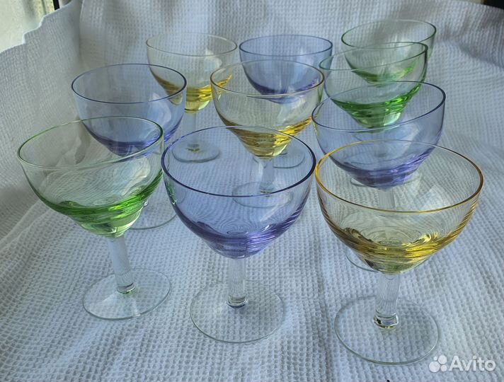Фужеры цветные хрустальные Богемия, цена за все
