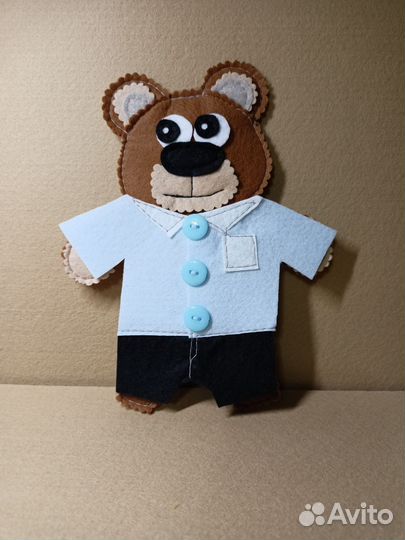 Медведь из фетра, с одеждой