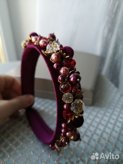 Ободок бархат бордо Dolce