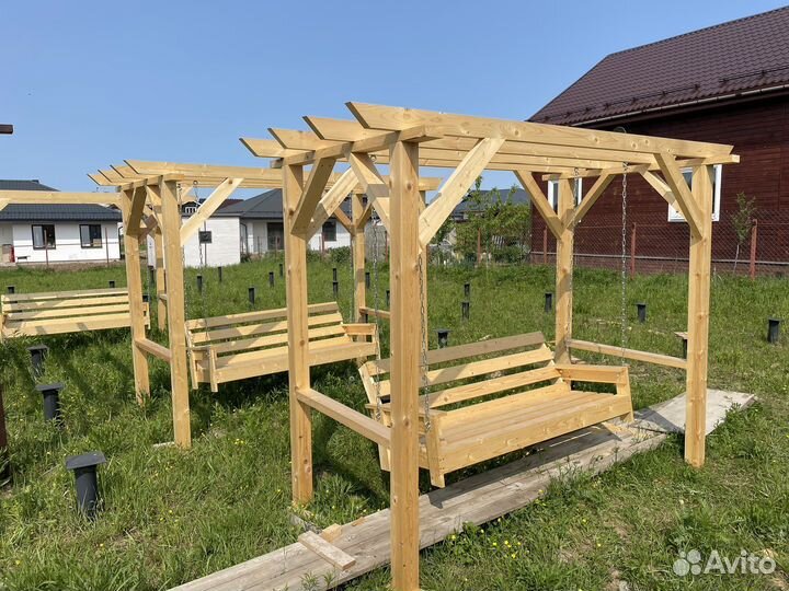 Садовые качели из дерева новые