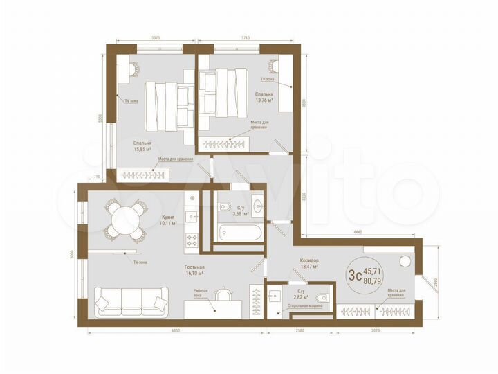 3-к. квартира, 80,8 м², 10/25 эт.