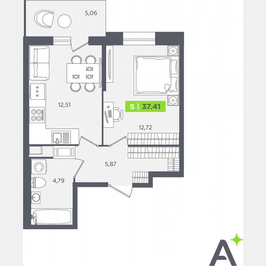 1-к. квартира, 37,4 м², 10/12 эт.