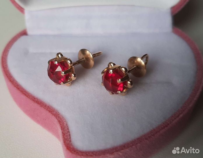 Серьги золото 583 СССР корунд