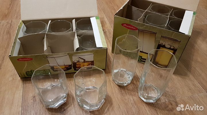Стаканы для виски и стаканы для коктейля (по 6 шт)