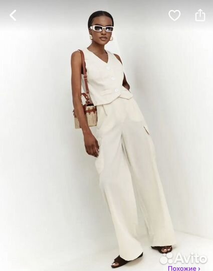 Летний женский костюм с жилетом 42 44 46 48