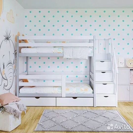 Двухъярусная кровать с лестницей комодом 180х80