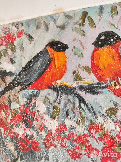 Красивая картина Снегири Георгий Плотников масло