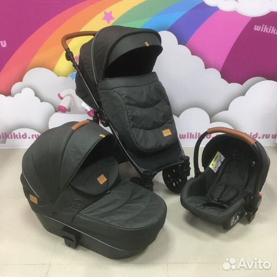 Коляска 3 в 1, черный, надув колеса