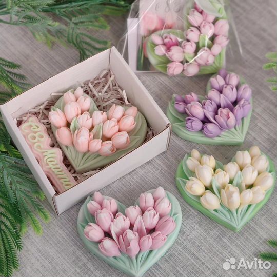 Букет сердце. Тюльпаны. мыло ручной работы